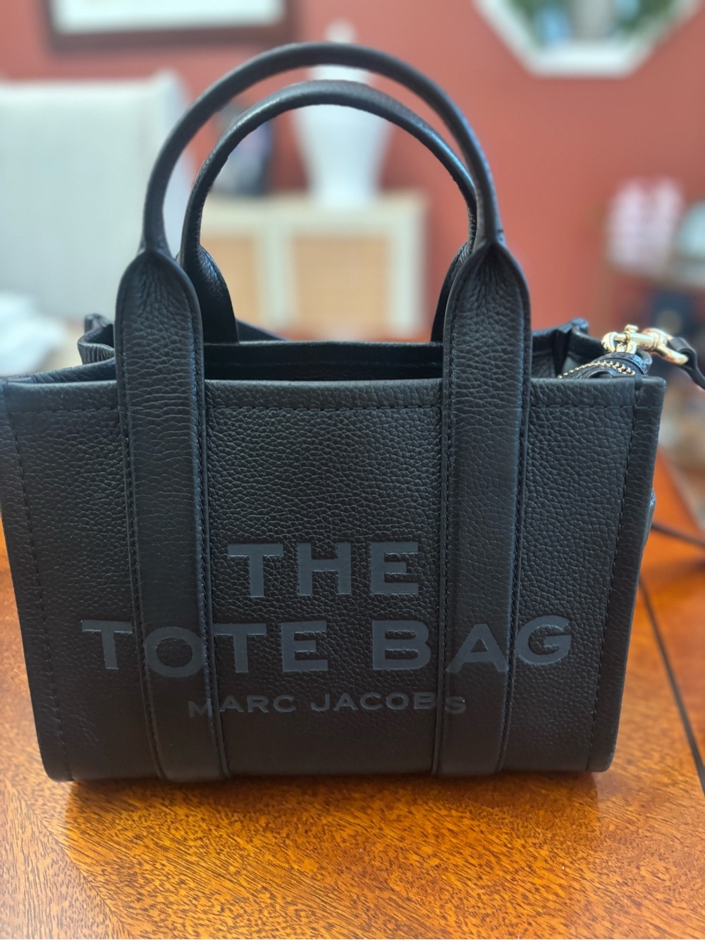 Preowned Marc Jacobs Black Pebbled Leather Small Tote with Embossed Logo